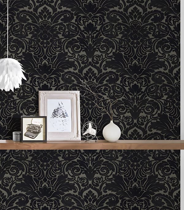 Non woven-tapet ornament Profhome 335836-GU lätt texturerad matt färg röd svart 5,23 m2