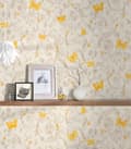 Miniatyrbild 5 av 6: Non woven-tapet Blommig Profhome 343253-GU lätt texturerad glittrande mönster matt bakgrund färg gul guld grädde 7,04 m2