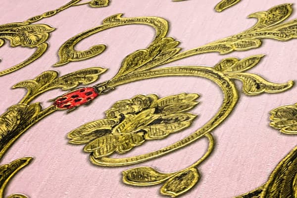 Non woven-tapet Blommig Profhome 343254-GU lätt texturerad glittrande mönster matt bakgrund färg rosa grön guld 7,04 m2