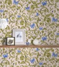 Miniatyrbild 5 av 6: Non woven-tapet Blommig Profhome 343256-GU lätt texturerad glittrande mönster matt bakgrund färg blå guld rosa 7,04 m2