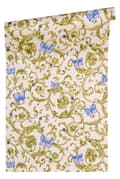 Miniatyrbild 2 av 6: Non woven-tapet Blommig Profhome 343256-GU lätt texturerad glittrande mönster matt bakgrund färg blå guld rosa 7,04 m2