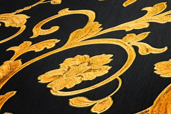 Non woven-tapet Blommig Profhome 343262-GU lätt texturerad glittrande mönster matt bakgrund färg guld svart gul 7,04 m2