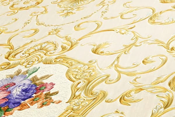 Non woven-tapet ornament Profhome 343911-GU lätt texturerad matt färg guld rosa blå grön 5,33 m2