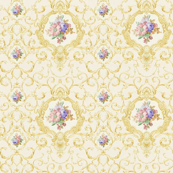 Non woven-tapet ornament Profhome 343911-GU lätt texturerad matt färg guld rosa blå grön 5,33 m2