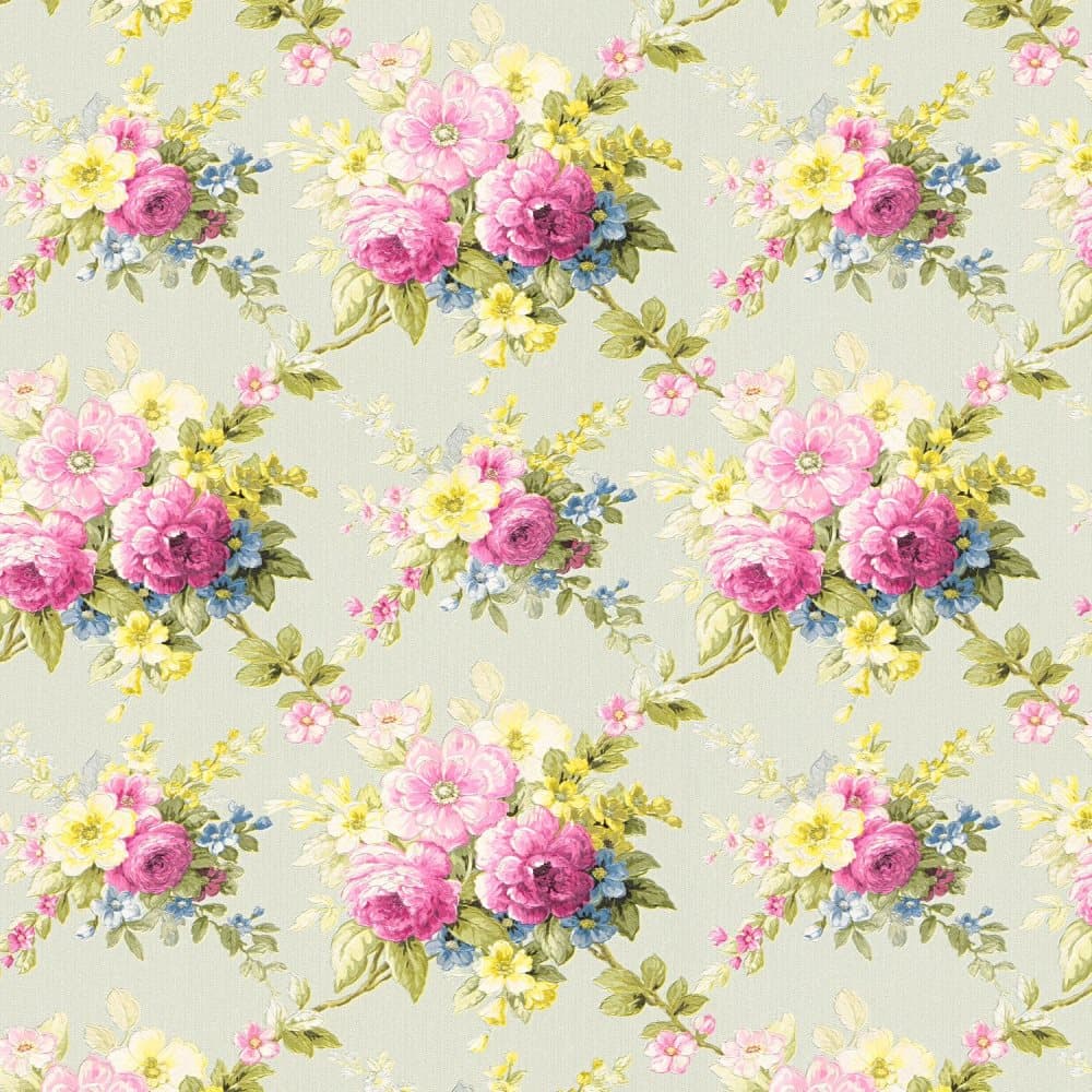 Non woven-tapet blomster Profhome 345083-GU lätt texturerad matt färg grön oliv grön rosa blå 5,33 m2