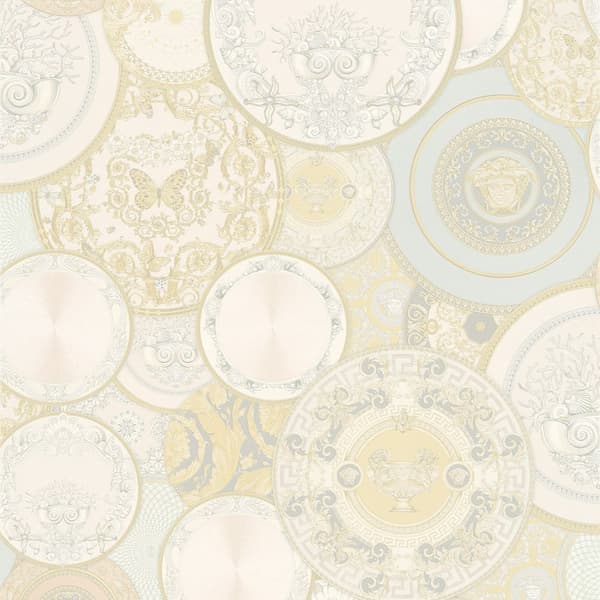 Non woven-tapet grafisk Profhome 349012-GU lätt texturerad glansigt färg guld silver grädde vit 7,04 m2