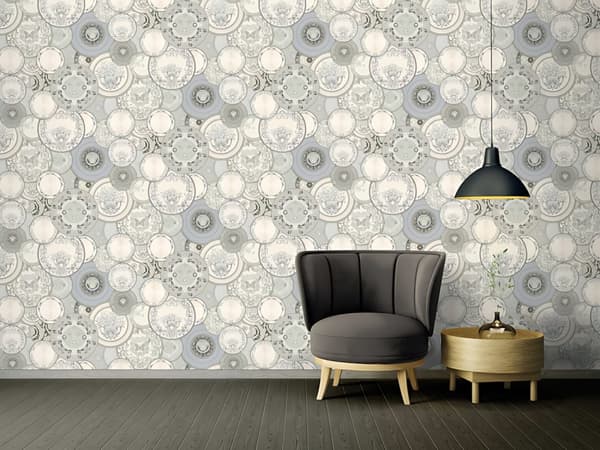 Non woven-tapet grafisk Profhome 349013-GU lätt texturerad glansigt färg silver grå vit 7,04 m2