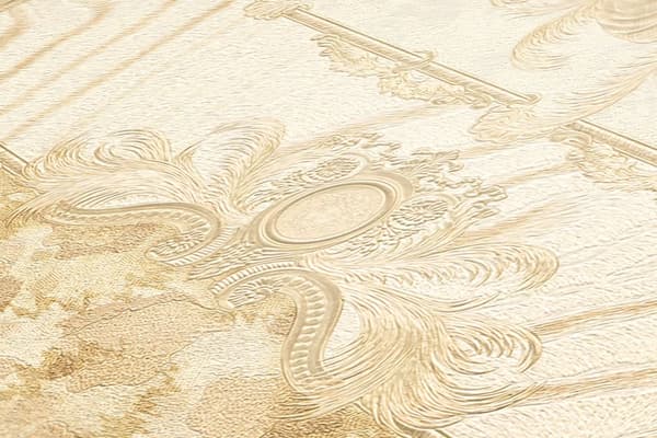 Non woven-tapet ornament Profhome 349044-GU lätt texturerad glansigt mönster matt bakgrund färg beige grädde guld 7,04 m2
