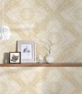 Miniatyrbild 5 av 6: Non woven-tapet ornament Profhome 349044-GU lätt texturerad glansigt mönster matt bakgrund färg beige grädde guld 7,04 m2