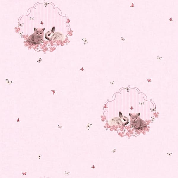 Non woven-tapet djur mönster Profhome 355641-GU slät matt färg rosa fuchsia 5,33 m2