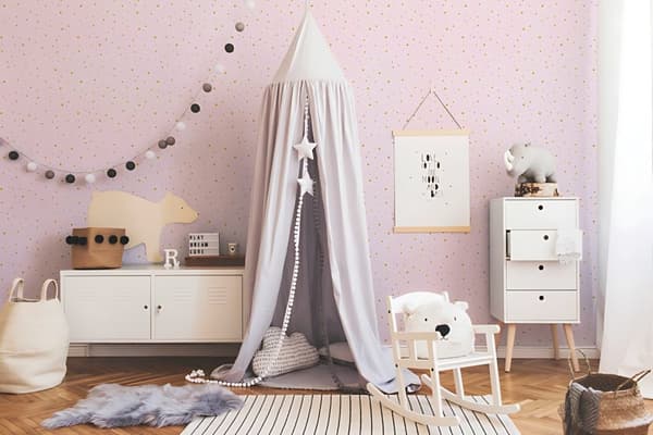 Non woven-tapet spräcklig Profhome 358391-GU slät glansigt mönster matt bakgrund färg rosa guld violett 5,33 m2