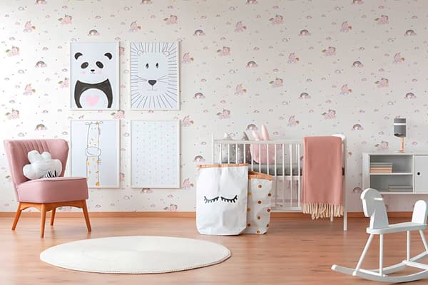 Papperstapet djur mönster Profhome 361581-GU lätt texturerad matt färg rosa vit violett gul 5,33 m2