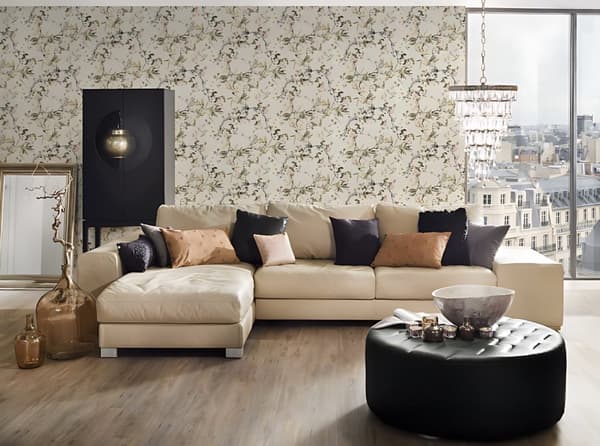 Ikke-vævet tapet fugle mønster Profhome 364982-gu lidt tekstureret mat färg beige grøn grå lyserød 5,33 m2