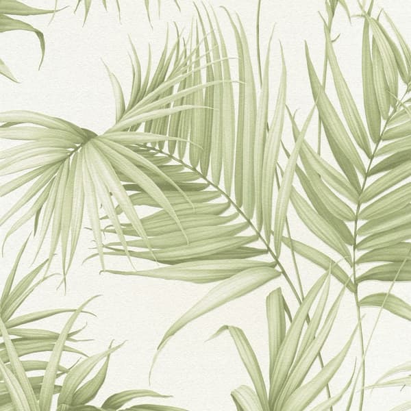 Non woven-tapet palmer Profhome 365051-GU lätt texturerad matt färg grön grädde vit 5,33 m2