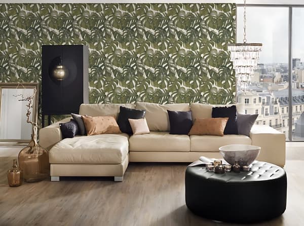 Non woven-tapet blomster Profhome 365192-GU slät matt färg grön vit grå 5,33 m2