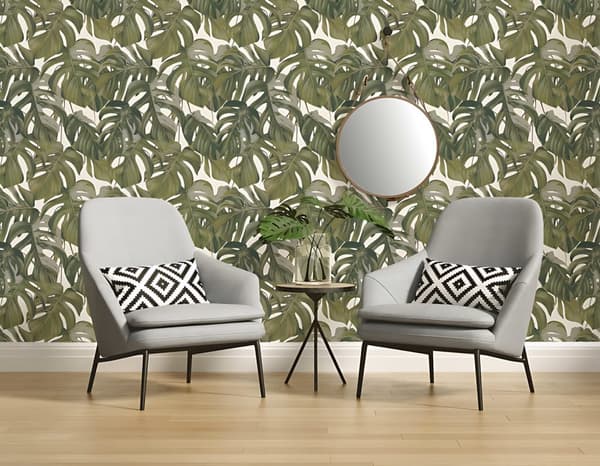 Non woven-tapet blomster Profhome 365192-GU slät matt färg grön vit grå 5,33 m2