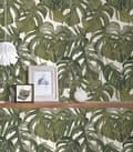 Miniatyrbild 6 av 7: Non woven-tapet blomster Profhome 365192-GU slät matt färg grön vit grå 5,33 m2