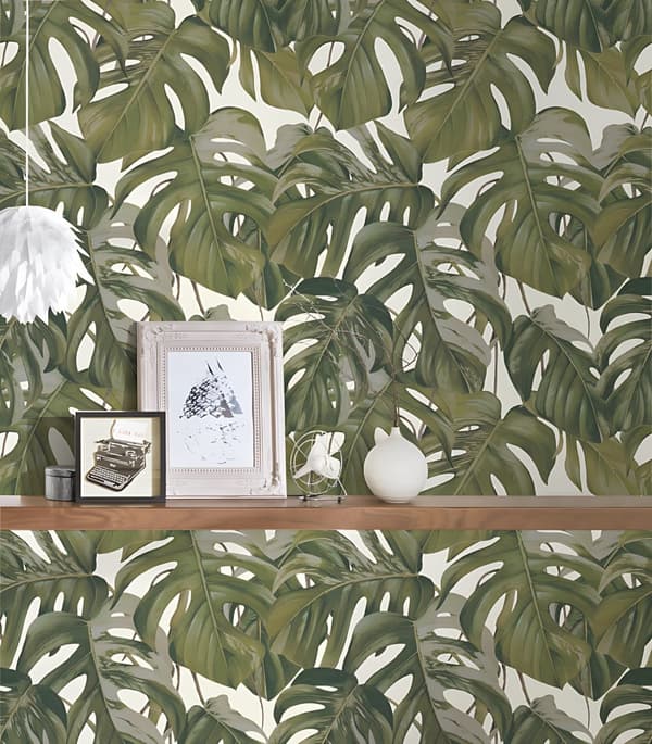 Non woven-tapet blomster Profhome 365192-GU slät matt färg grön vit grå 5,33 m2
