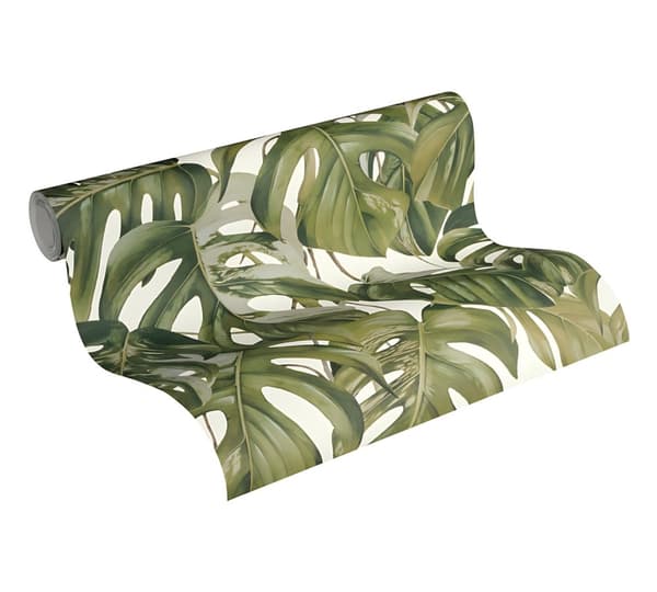 Non woven-tapet blomster Profhome 365192-GU slät matt färg grön vit grå 5,33 m2