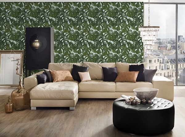 Non woven-tapet blomster Profhome 365193-GU slät matt färg grön blå 5,33 m2