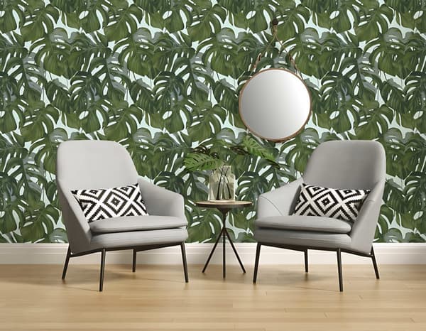 Non woven-tapet blomster Profhome 365193-GU slät matt färg grön blå 5,33 m2