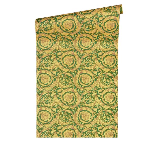 Non woven-tapet barock Profhome 366926-GU texturerad glansigt mönster matt bakgrund färg grön guld gul 7,04 m2