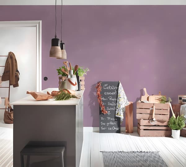Ikke-vævet tapet geometriske Profhome 367842-gu lidt tekstureret blank mønster mat baggrund färg violet guld 5,33 m2