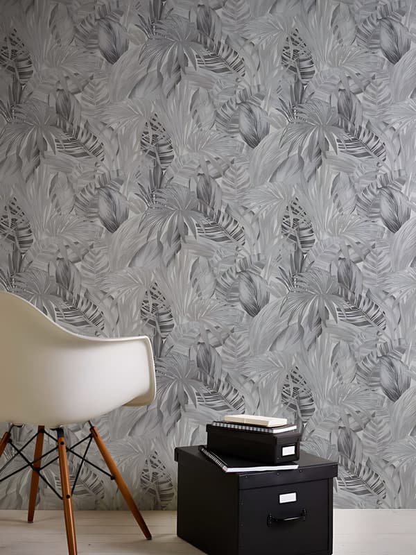 Non woven-tapet palmer Profhome 368203-GU lätt texturerad glansigt mönster matt bakgrund färg svart vit grå 5,33 m2