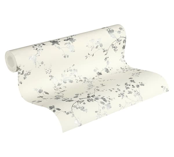 Non woven-tapet Blommig Profhome 368962-GU lätt texturerad glansigt mönster matt bakgrund färg silver svart vit 5,33 m2