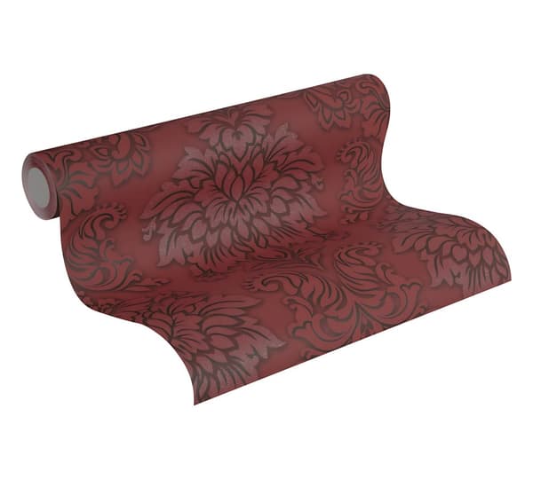 Non woven-tapet ornament Profhome 368983-GU lätt texturerad glittrande mönster matt bakgrund färg röd silver svart 5,33 m2