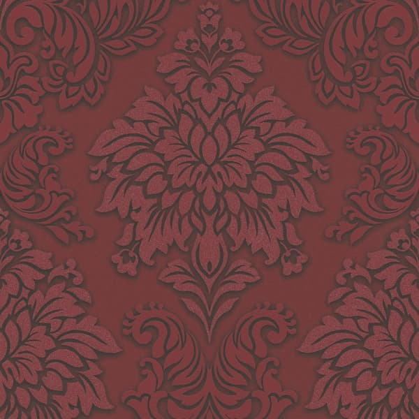 Non woven-tapet ornament Profhome 368983-GU lätt texturerad glittrande mönster matt bakgrund färg röd silver svart 5,33 m2