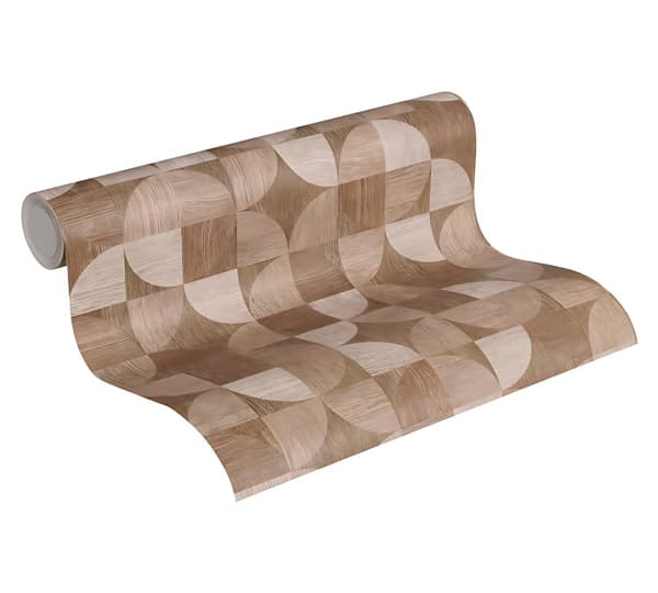 Non woven-tapet grafisk Profhome 369134-GU lätt texturerad matt färg brun beige 5,33 m2