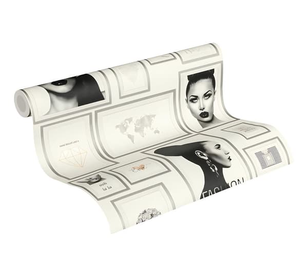 Non woven-tapet Kollage Profhome 369182-GU lätt texturerad matt färg silver svart vit 5,33 m2