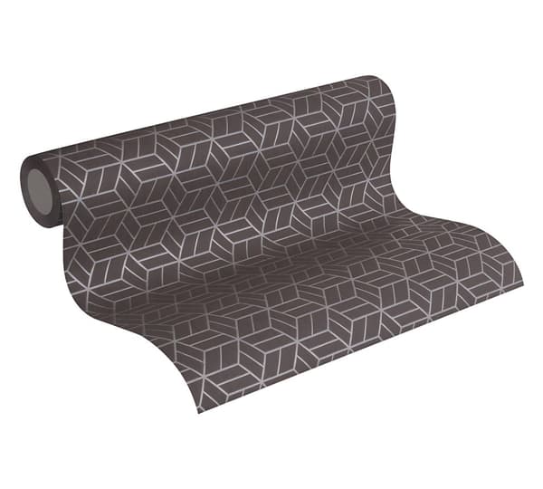 Non woven-tapet geometrisk Profhome 369201-GU lätt texturerad glittrande mönster matt bakgrund färg svart silver 5,33 m2