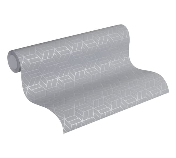 Non woven-tapet geometrisk Profhome 369204-GU lätt texturerad glittrande mönster matt bakgrund färg grå silver 5,33 m2