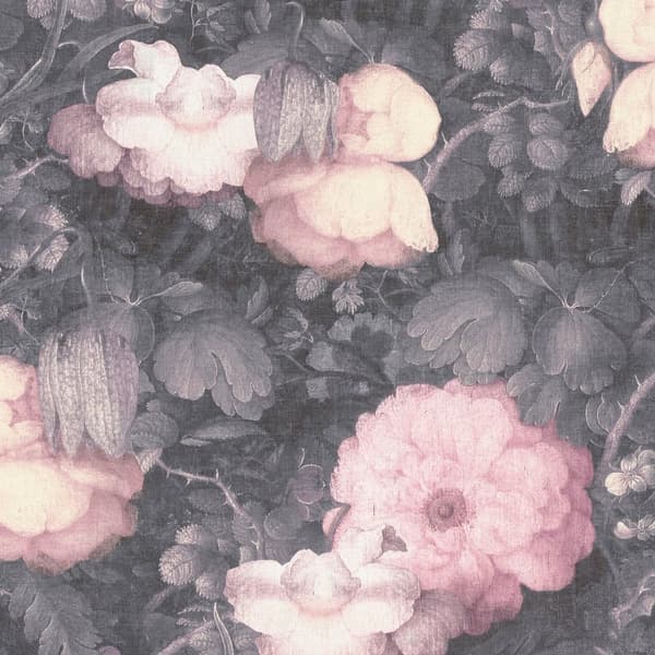 Non woven-tapet blomster Profhome 369212-GU lätt texturerad matt färg grå rosa svart 5,33 m2