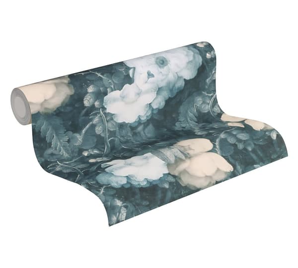 Non woven-tapet blomster Profhome 369213-GU lätt texturerad matt färg blå grön gul 5,33 m2