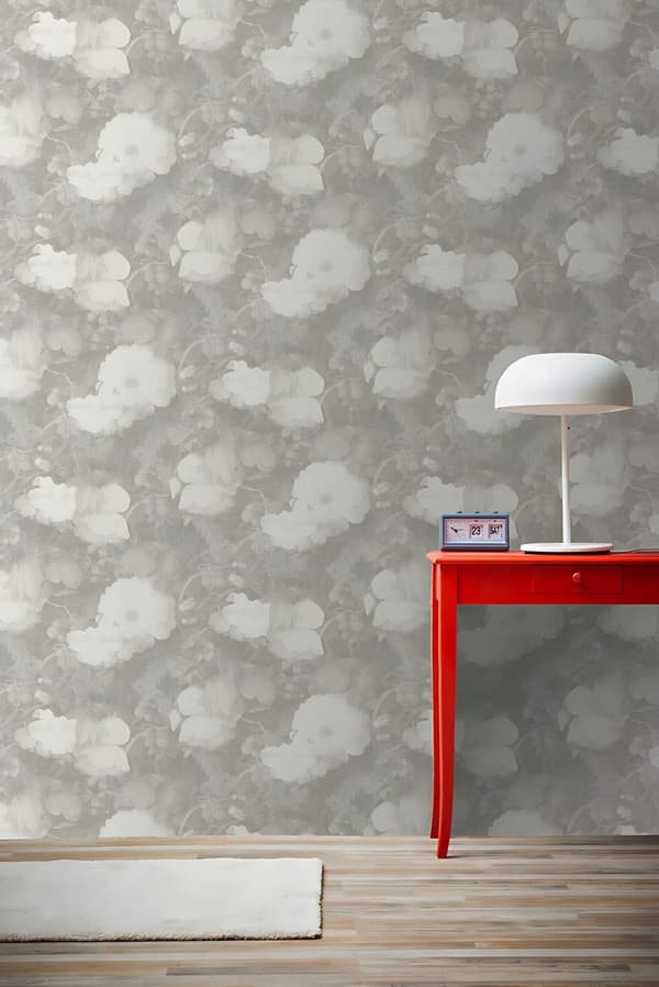 Non woven-tapet blomster Profhome 369214-GU lätt texturerad matt färg grå vit 5,33 m2