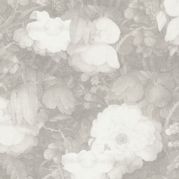 Non woven-tapet blomster Profhome 369214-GU lätt texturerad matt färg grå vit 5,33 m2