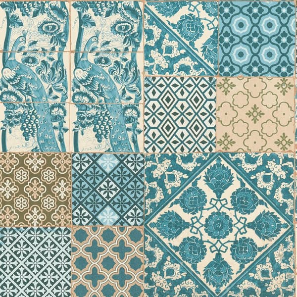 Non woven-tapet kakel mönster Profhome 369233-GU lätt texturerad matt färg blå grön brun 5,33 m2