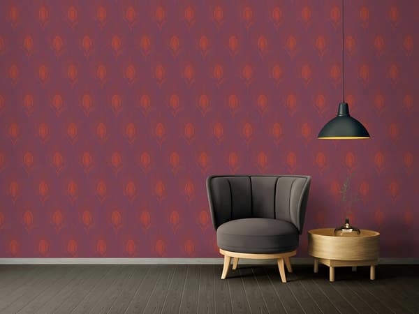 Non woven-tapet fjädermönster Profhome 369715-GU lätt texturerad matt färg röd violett guld 5,33 m2