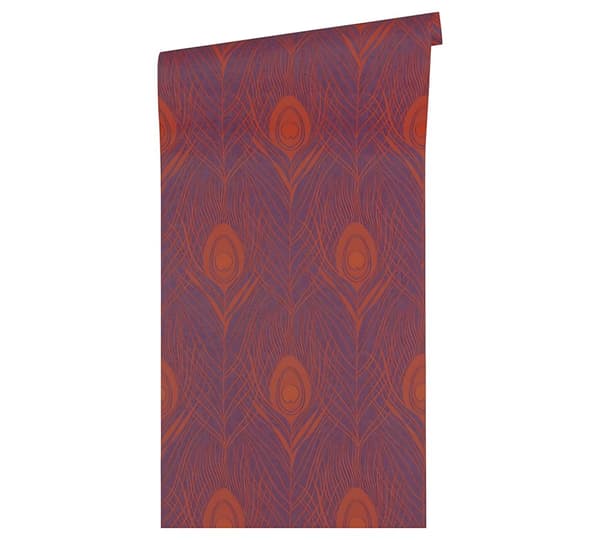 Non woven-tapet fjädermönster Profhome 369715-GU lätt texturerad matt färg röd violett guld 5,33 m2
