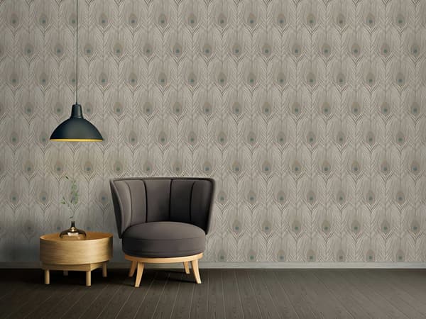 Non woven-tapet fjädermönster Profhome 369716-GU lätt texturerad matt färg brun grå blå 5,33 m2