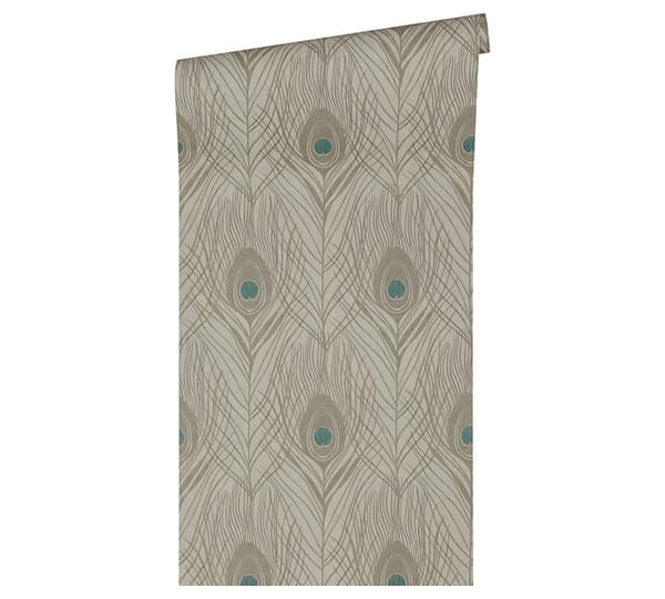 Non woven-tapet fjädermönster Profhome 369716-GU lätt texturerad matt färg brun grå blå 5,33 m2