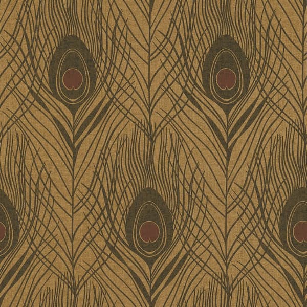 Non woven-tapet fjädermönster Profhome 369718-GU lätt texturerad matt färg brun gul svart 5,33 m2