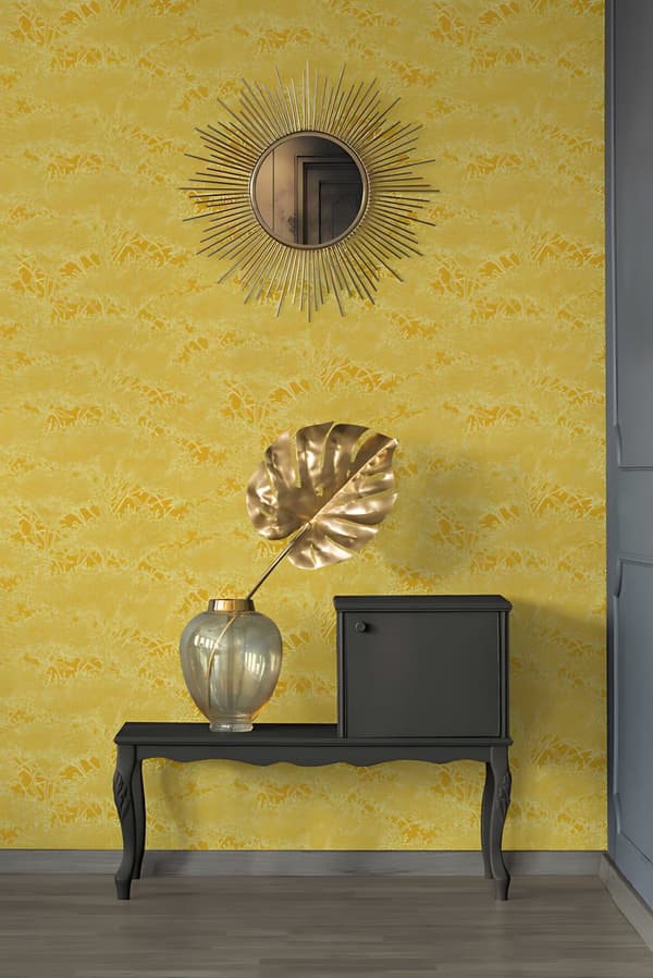 Non woven-tapet blomster Profhome 369723-GU lätt texturerad matt färg gul 5,33 m2
