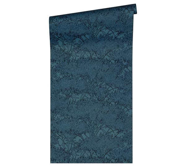 Non woven-tapet blomster Profhome 369726-GU lätt texturerad matt färg blå svart 5,33 m2