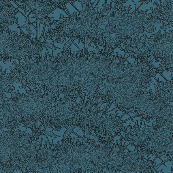 Non woven-tapet blomster Profhome 369726-GU lätt texturerad matt färg blå svart 5,33 m2