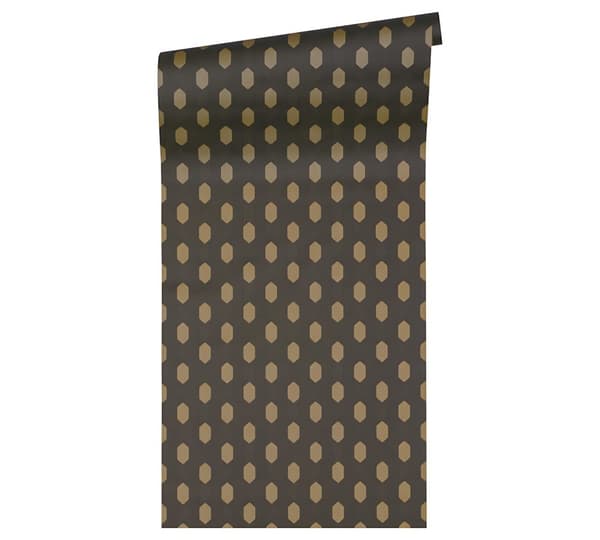 Non woven-tapet design Profhome 369735-GU lätt texturerad matt färg svart guld brun 5,33 m2