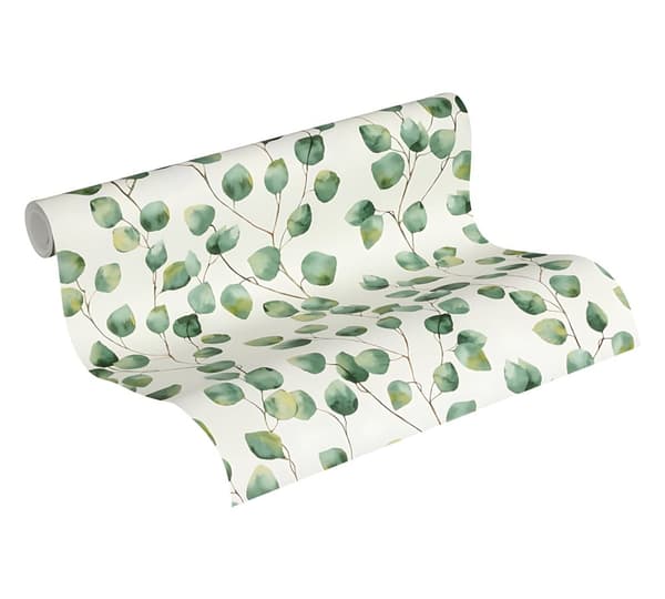 Non woven-tapet blomster Profhome 370441-GU slät matt färg grön vit 5,33 m2